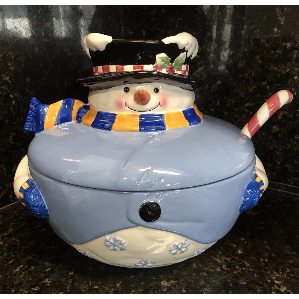 Elements Whimsical Snowman Soup Tureen Pot‎ Punch Serving Bowl Christmas w/ Lid
